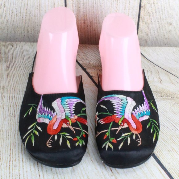 Golden Mickey Shoes - GOLDEN MICKEY Satin Embroidered Bird Shoes Size 7